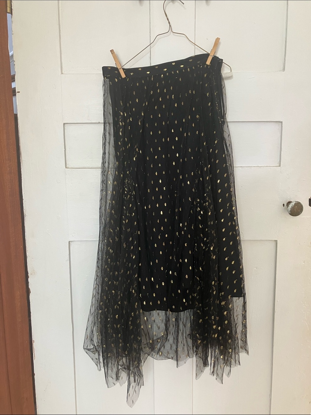 Ethereal black tulle skirt with gold detail
